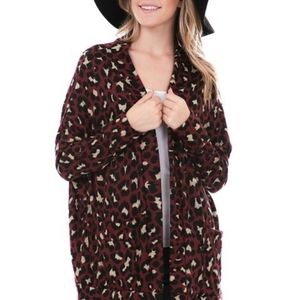 62). WomenLove, Kuza Brown Leopard Pocket Open Cardigan Size s